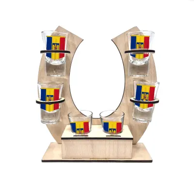 Suport potcoava din lemn cu 6 pahare tip shout